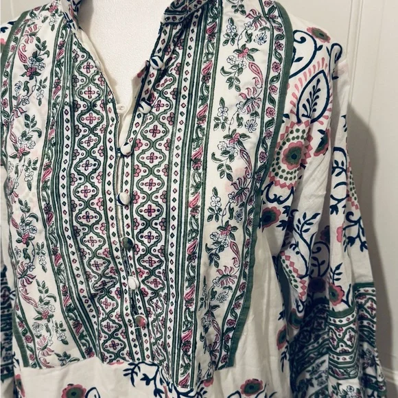 Sue Sartor Bangalore Tunic in Pink and Green Floral 100% Cotton Exquisite Sz L - Picture 2 of 15